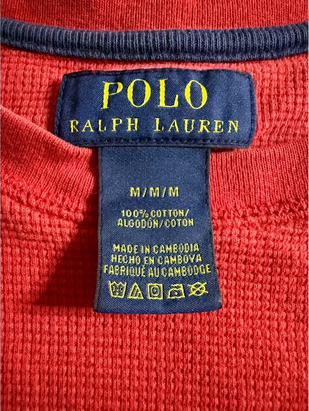 Polo Ralph Lauren Men's Medium Red Long-Sleeve Waffle Knit Cotton Shirt with Emb